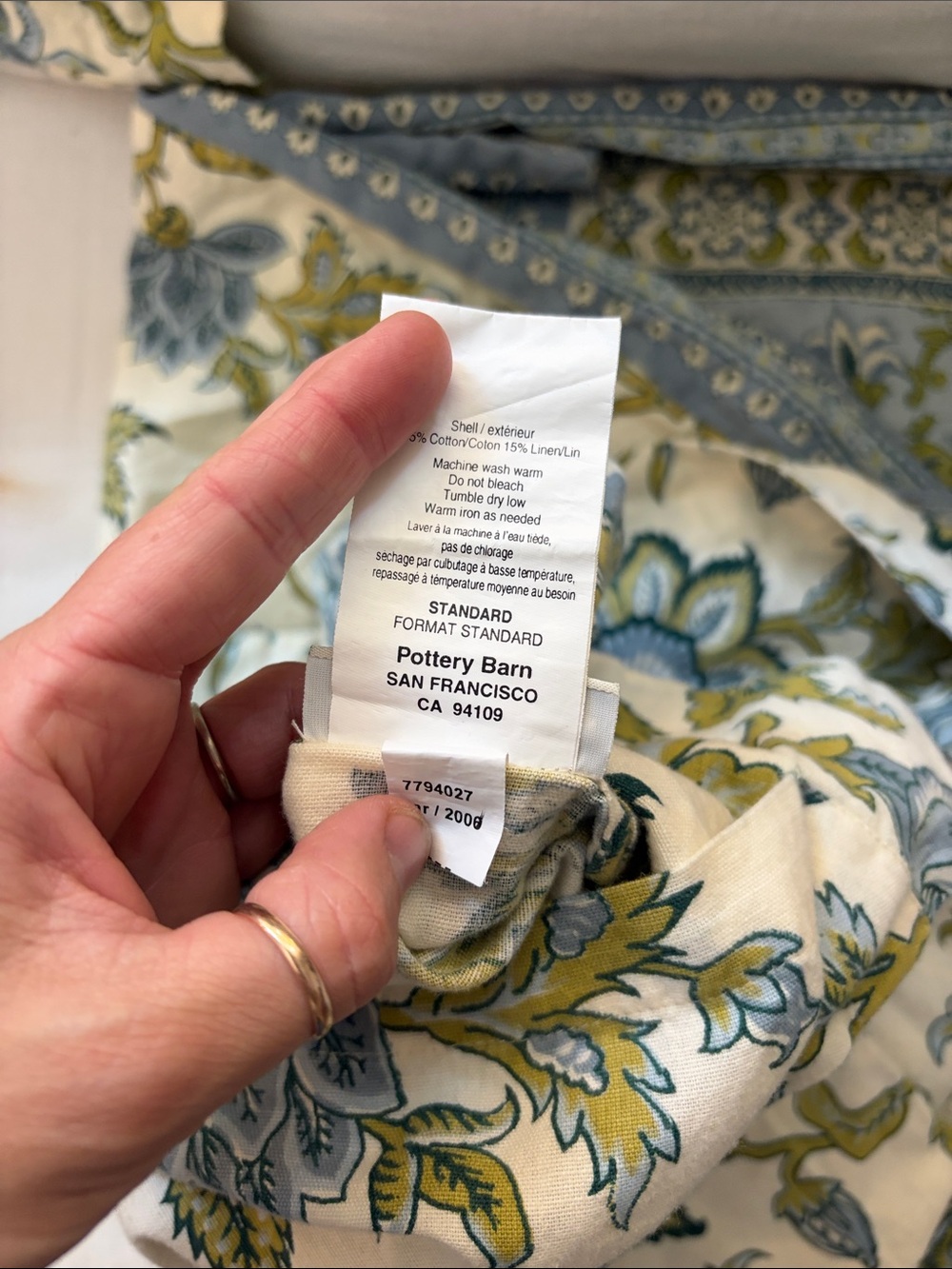 Vintage Pottery Barn Floral Block Print Linen Duvet Cover + 2 Pillowcases 2 Sham - Picture 9 of 12